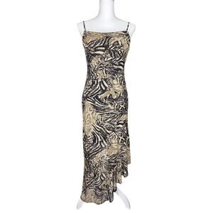 NO COMMENT WOMEN'S SLEEVELESS MIDI DRESS – ANIMAL PRINT – BLACK/BEIGE – SIZE M